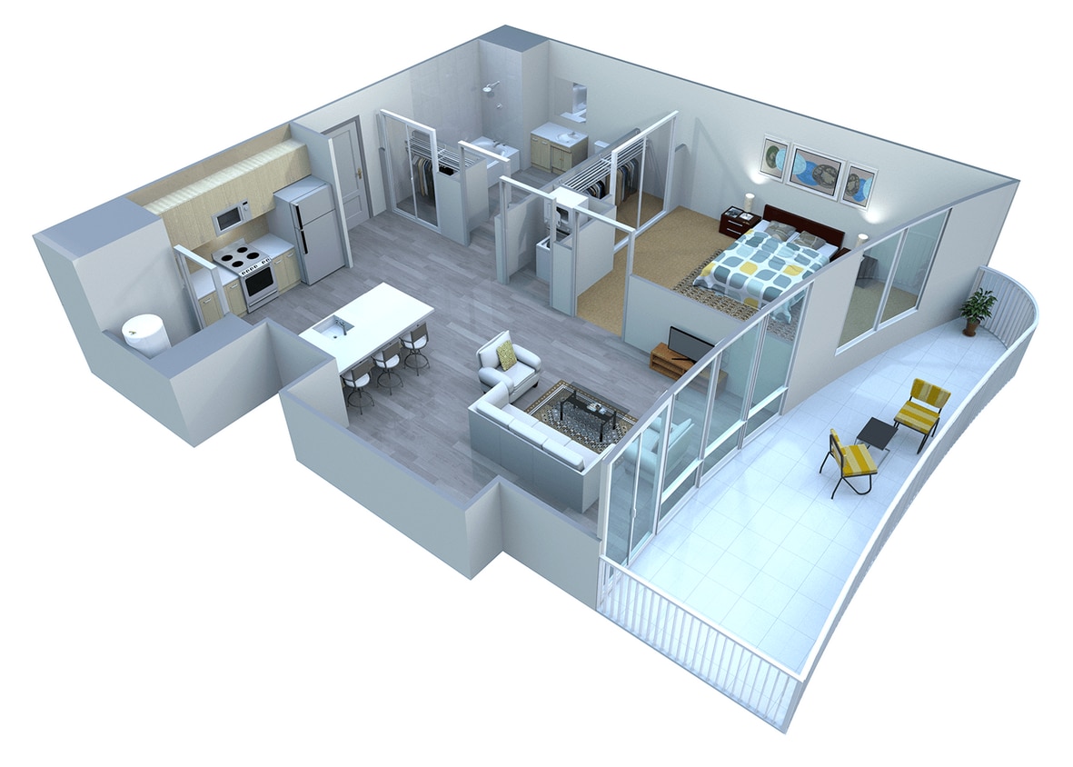 Floor Plan - 1 Bed | 1 Bath  Large Balcony (08)