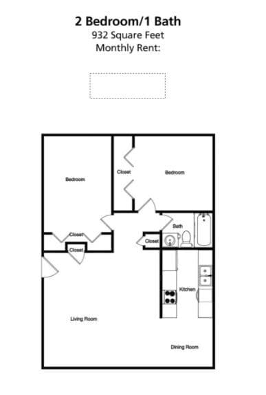 2 bed/1 bath - 2B/1B
