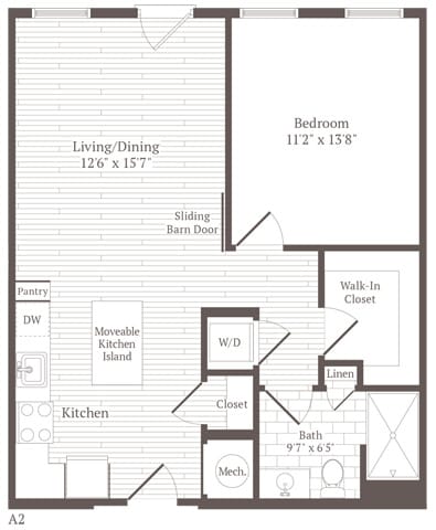 Floor Plan - 1 Bed 1 Bath