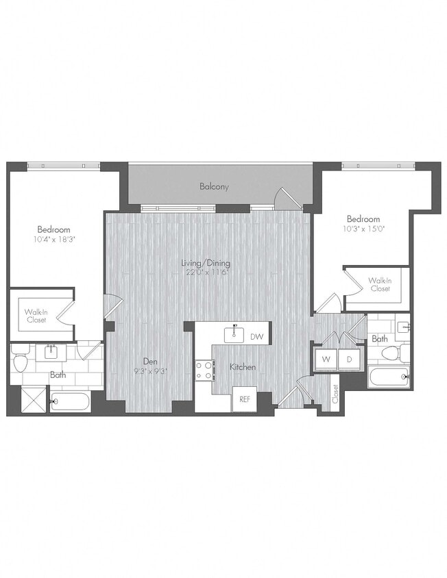 Floor Plan - 2 Bed 2 Bath Den - BD2