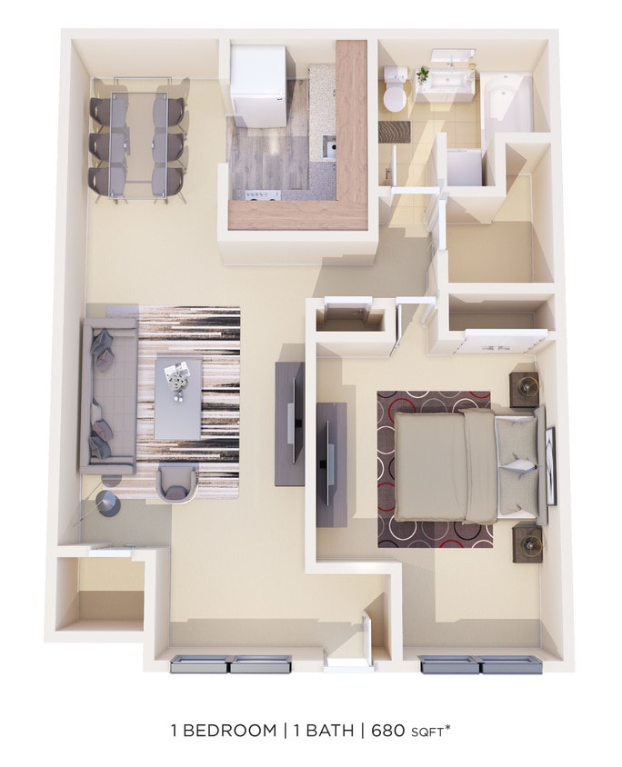 Floor Plan - One Bedroom - 680 sqft
