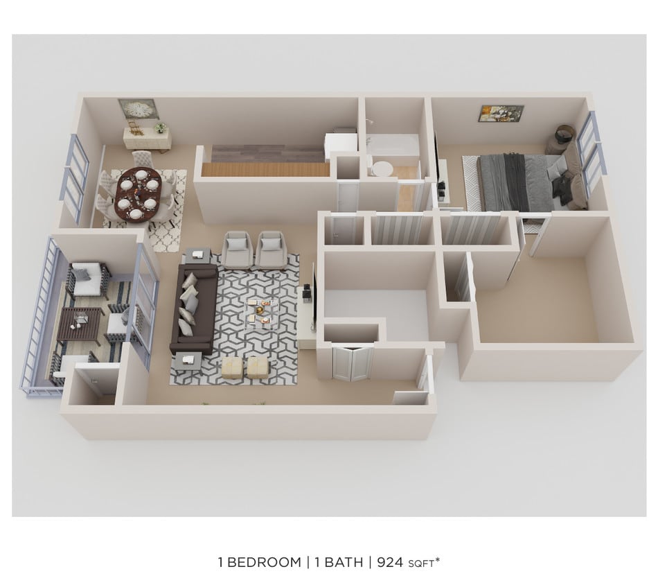 Floor Plan - One Bedroom - 924 sqft