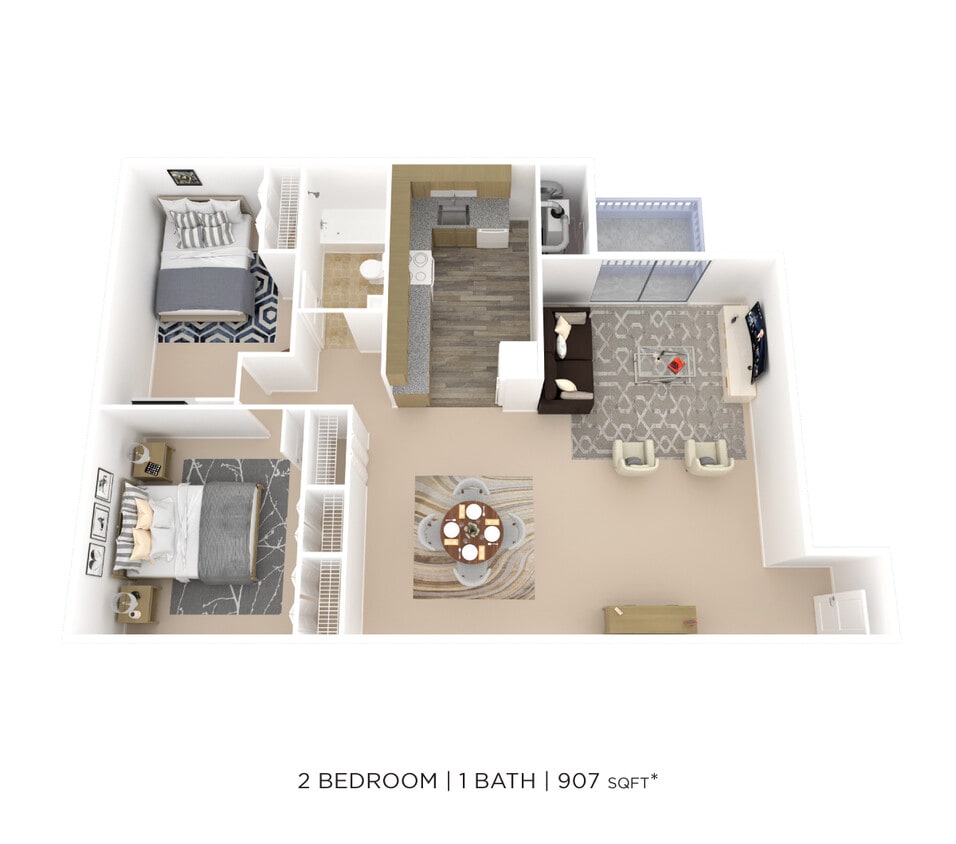 Floor Plan - Two Bedroom - 907 sqft