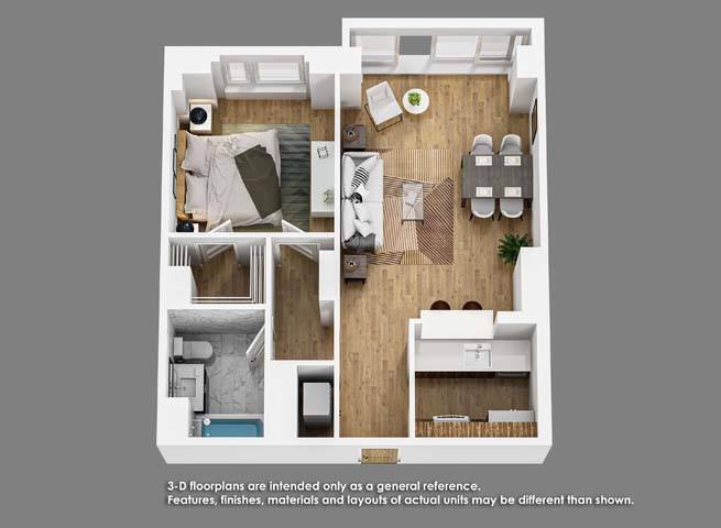 Floor Plan - 1 Bedroom 1 Bath- A01
