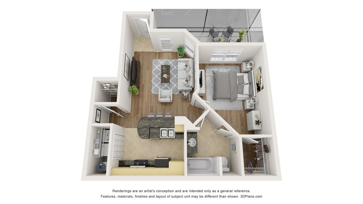 A 3D floor plan rendering of The Corsica. - The Corsica