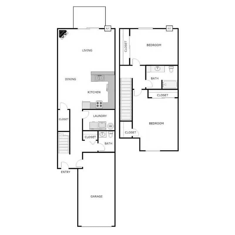 Floor Plan - 2 Bedroom 1.5 Bath Townhouse