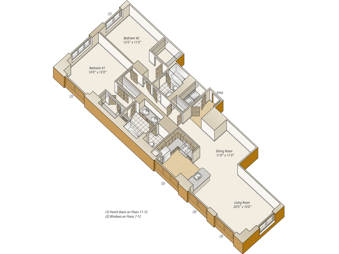 Floor Plan - 2 Bed/2 Bath-B7-Renovated