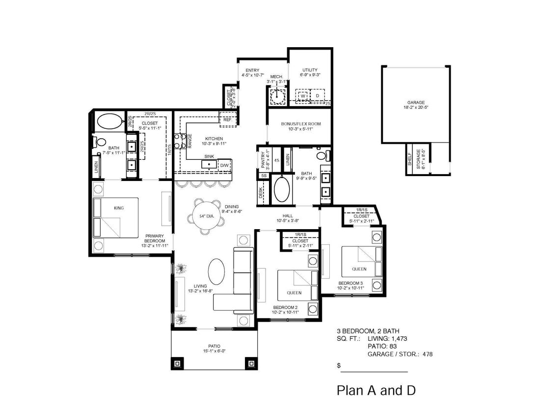 Floor Plan - 3 Bedroom 2 Bath 1st Floor