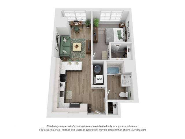 Floor Plan - 1 Bedroom 1 Bath 748 Sq. ft.
