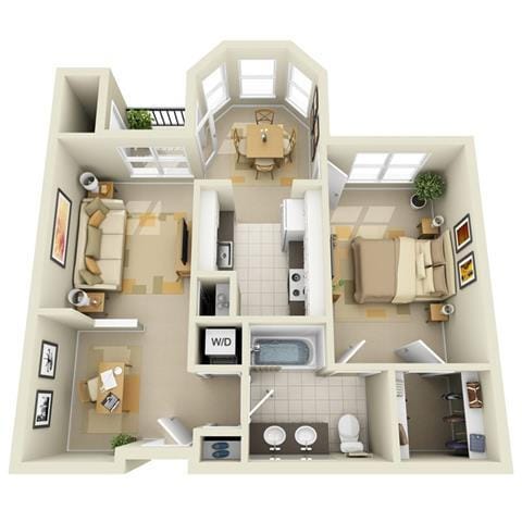 Floor Plan - Mid 1BR 1BA Den