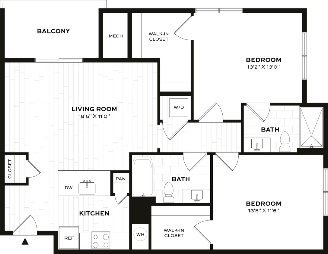 Floor Plan - 2 Bed/2 Bath-D1