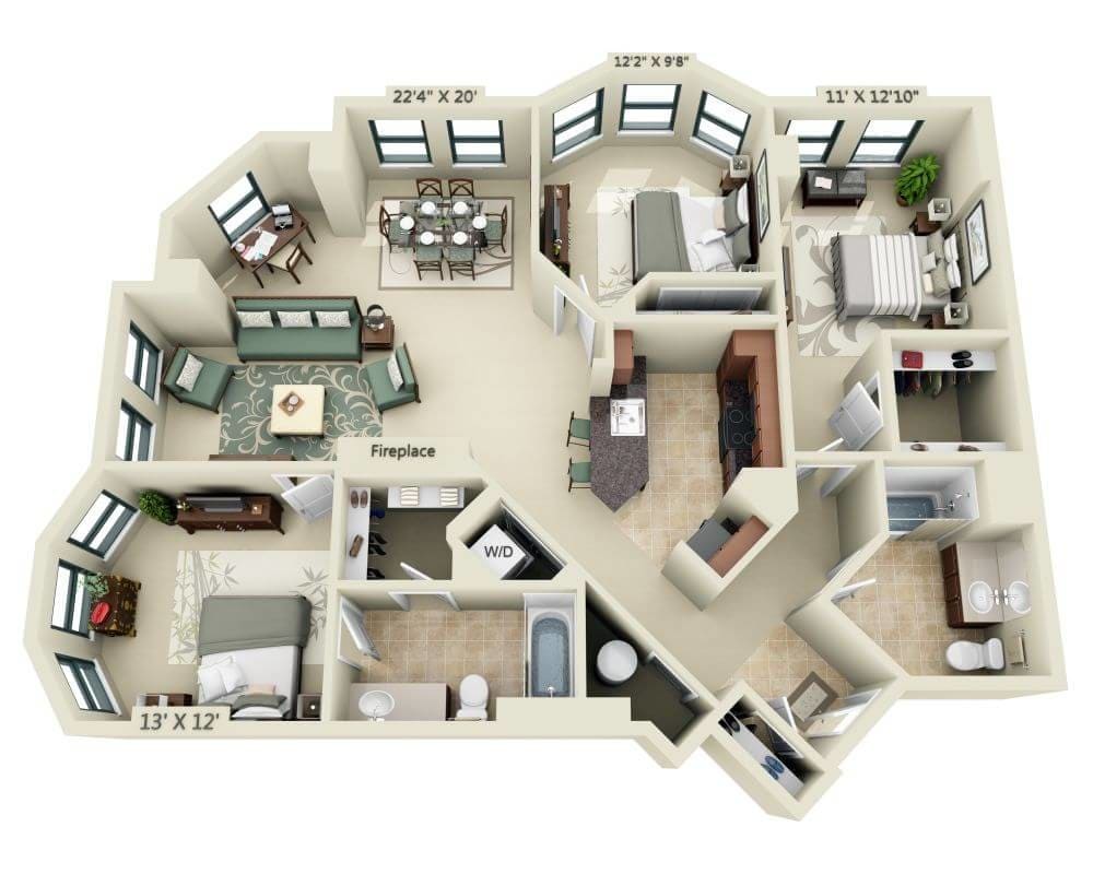 Floor Plan - Three Bedroom C2A