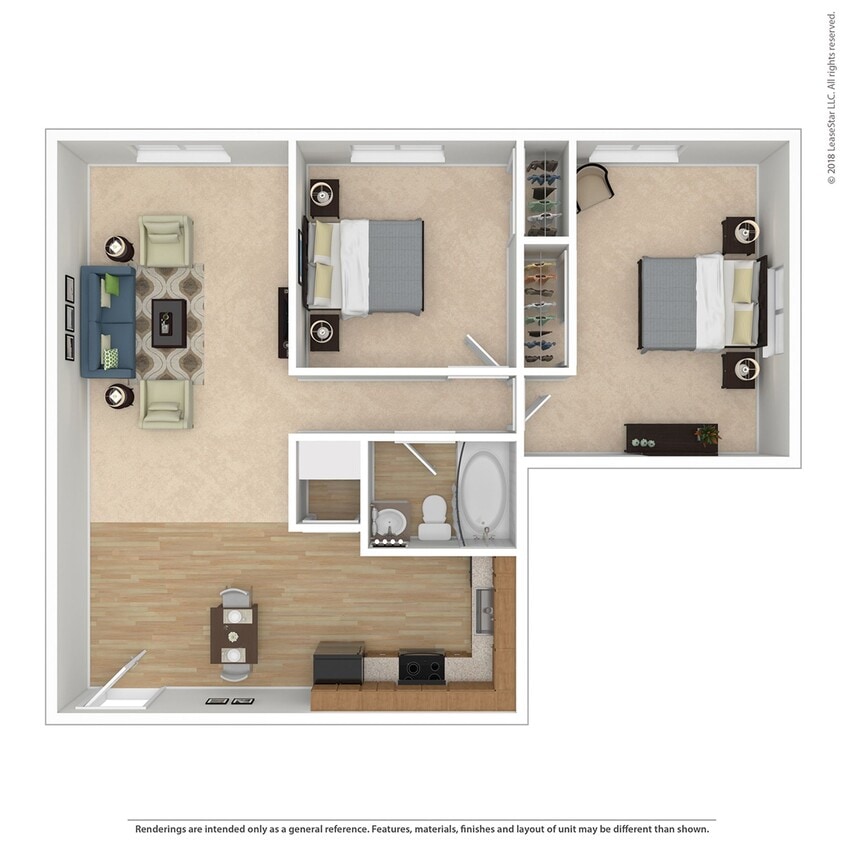 Floor Plan - 2 Bedrooms, 1 Bathroom - Classic