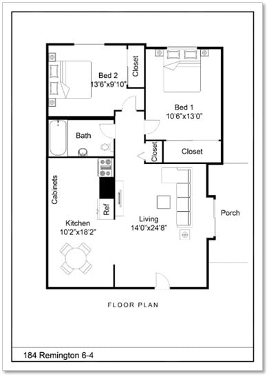 Floor Plan - 2 Bed 1 Bath + Balcony 
