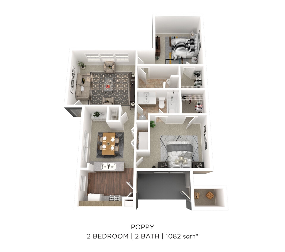 Floor Plan - Two Bedroom 2 Bath - 1,082 sqft