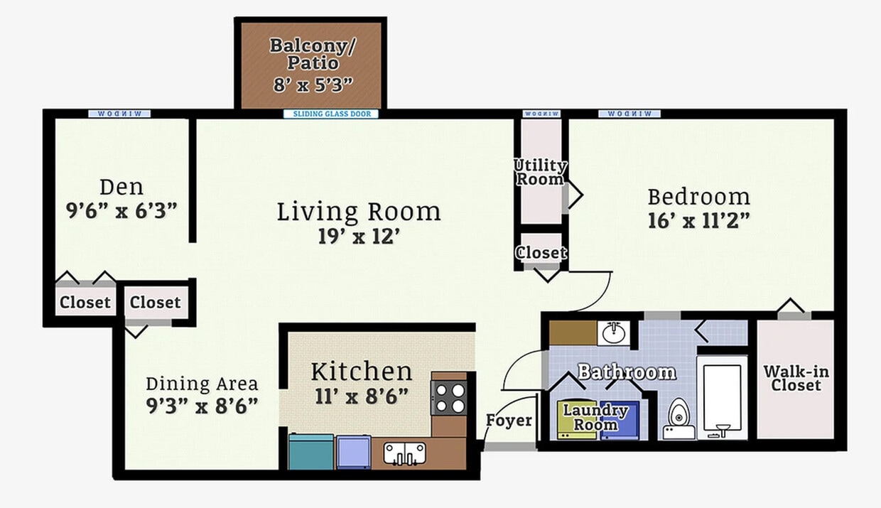 One Bedroom One Bath Den Mid-rise Floorplan - One Bedroom One Bath Den Mid-Rise