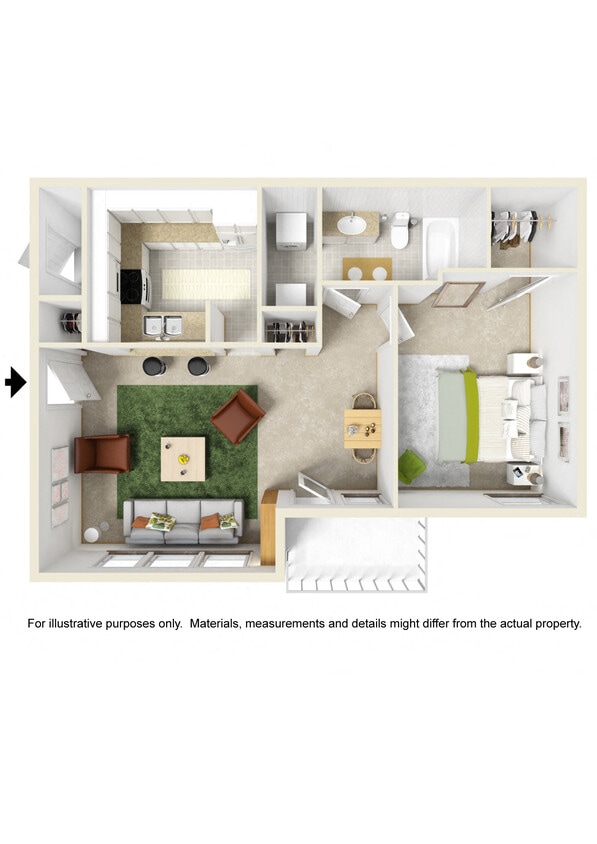 Floor Plan - 1 Bed 1 Bath/Fireplace