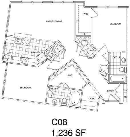 Floor Plan - 2 Bedroom, 2 Bath 1236 SF C8