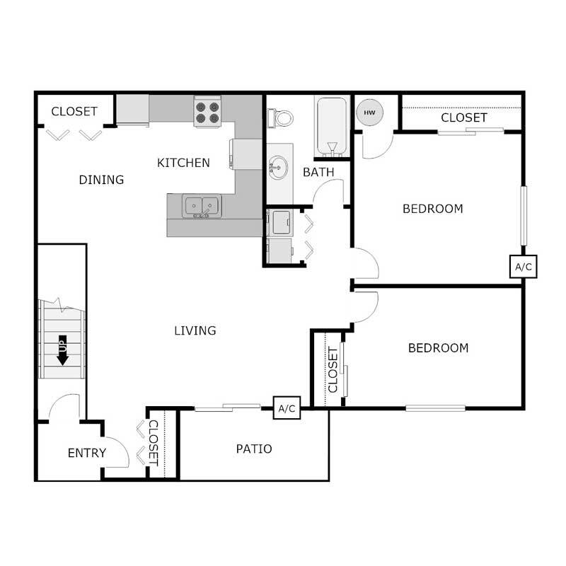 Floor Plan - 2 Bed 1 Bath