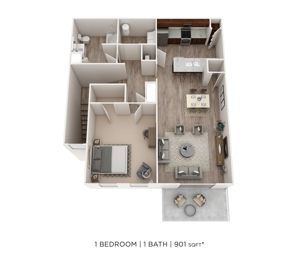 Floor Plan - One Bedroom- 901 sqft