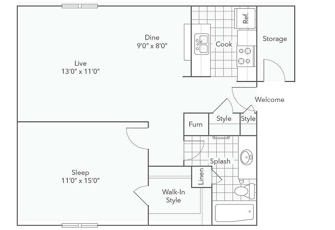 A2 | 1-Bedroom Floorplan - A2