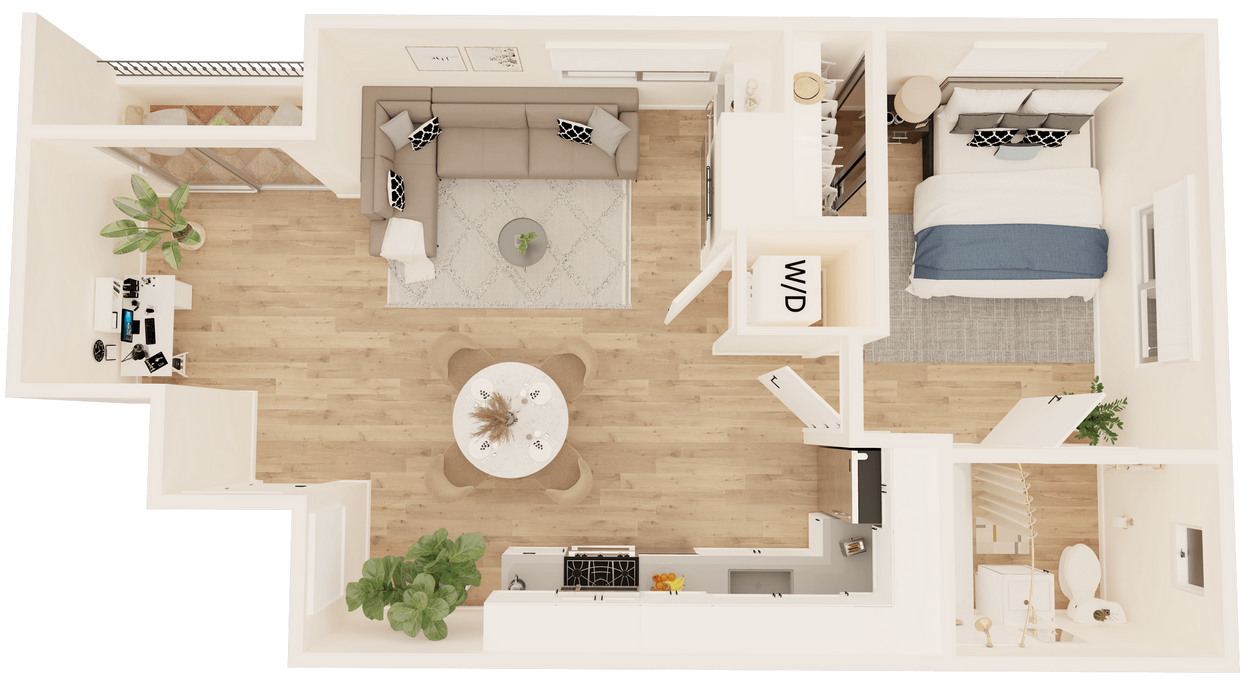 Floor Plan - 1 Bedroom, 1 Bath D