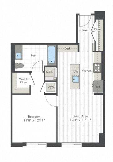 Floor Plan - 1 Bed/1 Bath-G
