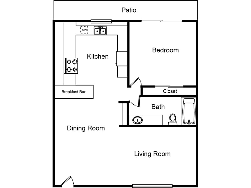 Floor Plan - 1 Bedroom 1 Bathroom (Southside)