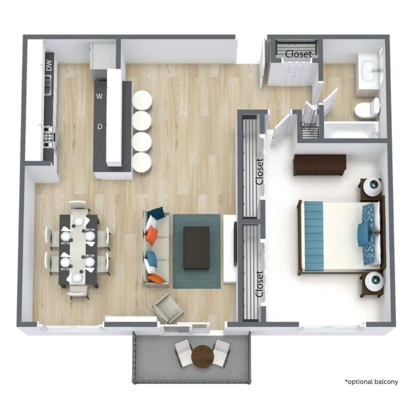 Floor Plan - 1 Bedroom  1 Bath  A Style