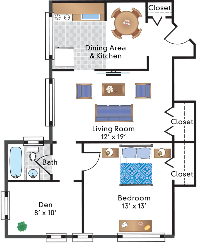Floor Plan - 1 Bedroom Den 22 Tier