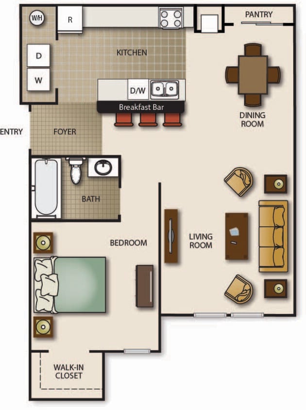 Floor Plan - One Bedroom One Bath - Pointe