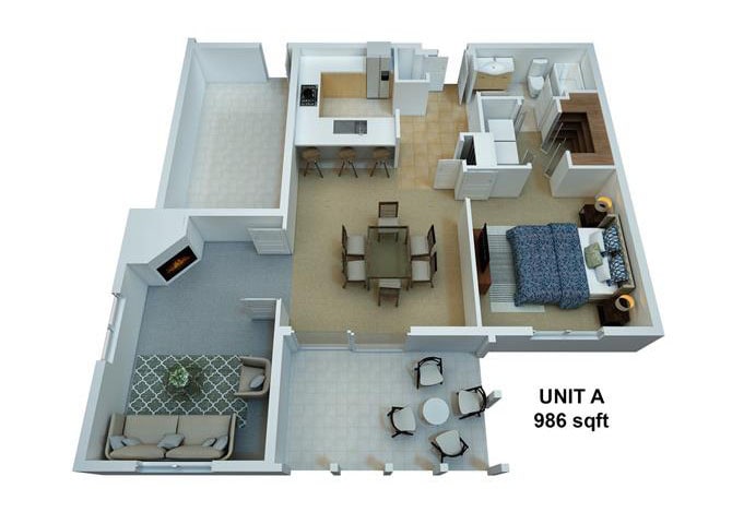 Floor Plan - 1 Bedroom / 1 Bathroom /w Den