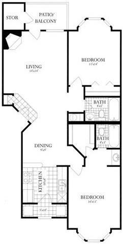 Floor Plan - 2 Bed, 2 Bath 985 SF 22C
