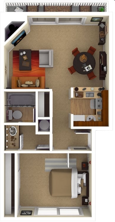 1BR/1BA 595 Square feet - One Bedroom Lofts