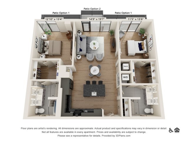 2 bed 2 bath | 1326 sq ft - Two Bedroom Two Bath Penthouse (1326 SF)