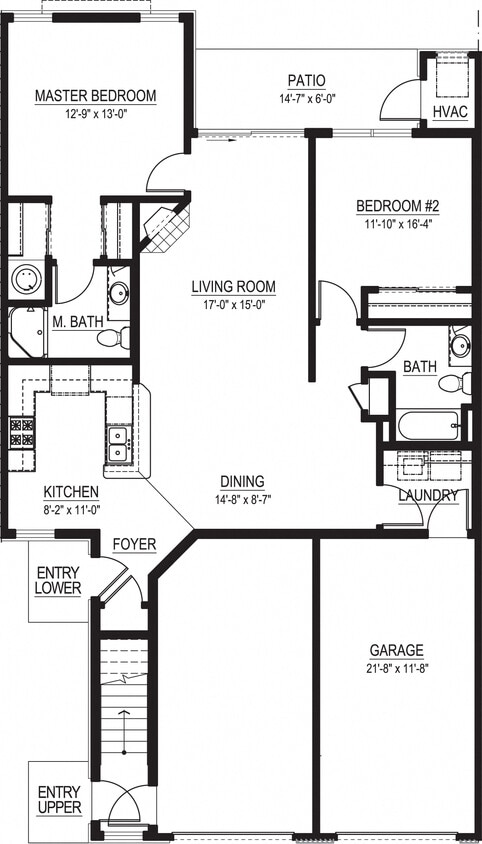 Floor Plan - 2 Bed, 2 Bath Lower Coach