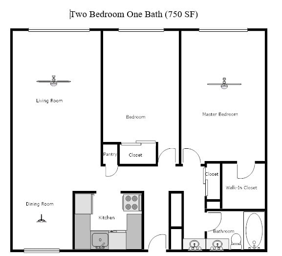 Floor Plan - 2 Bedroom, 1 Bathroom
