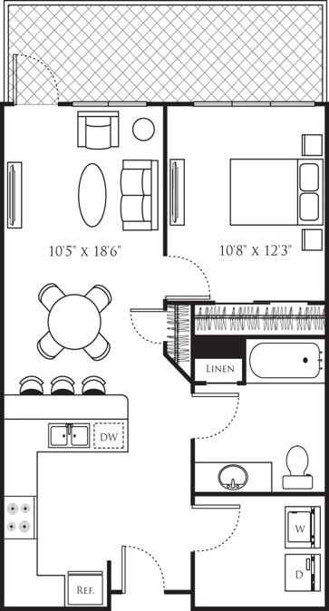 Floor Plan - One Bedroom H (1A)
