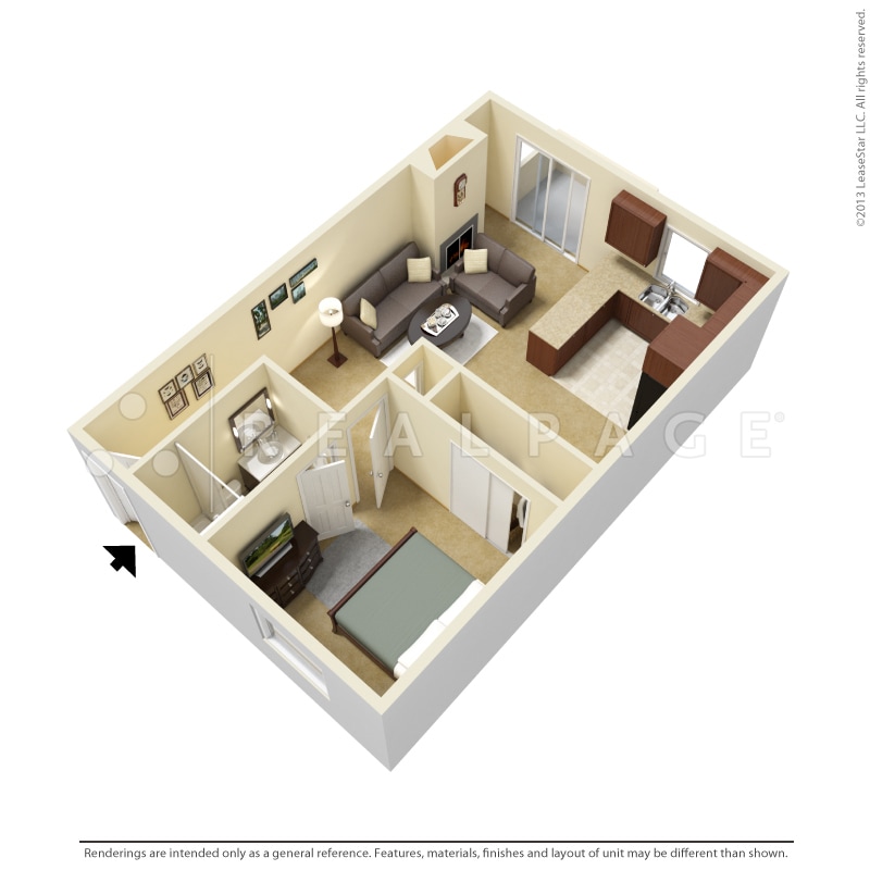 Floor Plan - One Bedroom - 580 sf