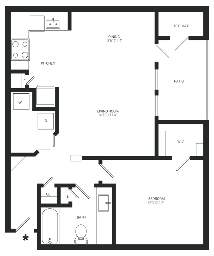 Floor Plan - 1x1 - Brookhaven A2P