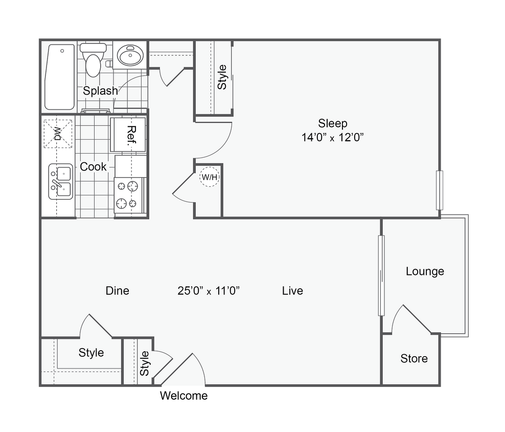 A1 | 1-Bedroom Floorplan - 1 Bed 1 Bath