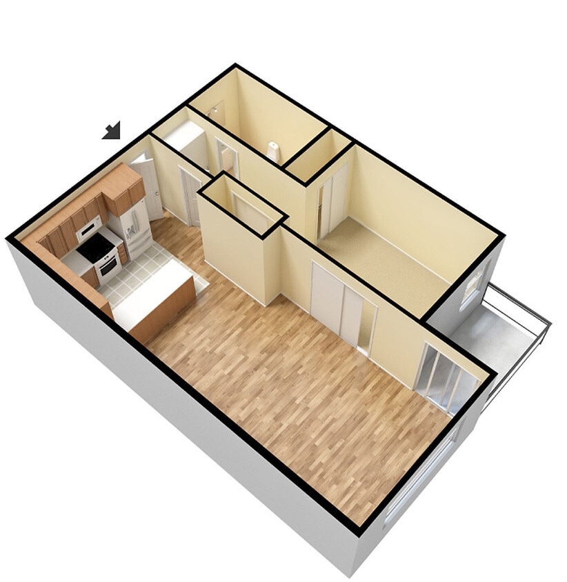 Floor Plan - 1 Bedroom, 1 Bath - Unfurnished