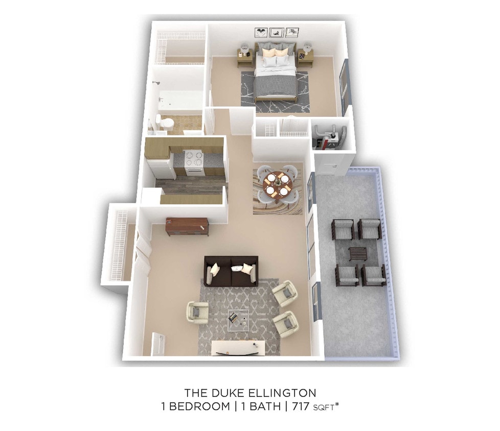 Floor Plan - One Bedroom - 717 sqft