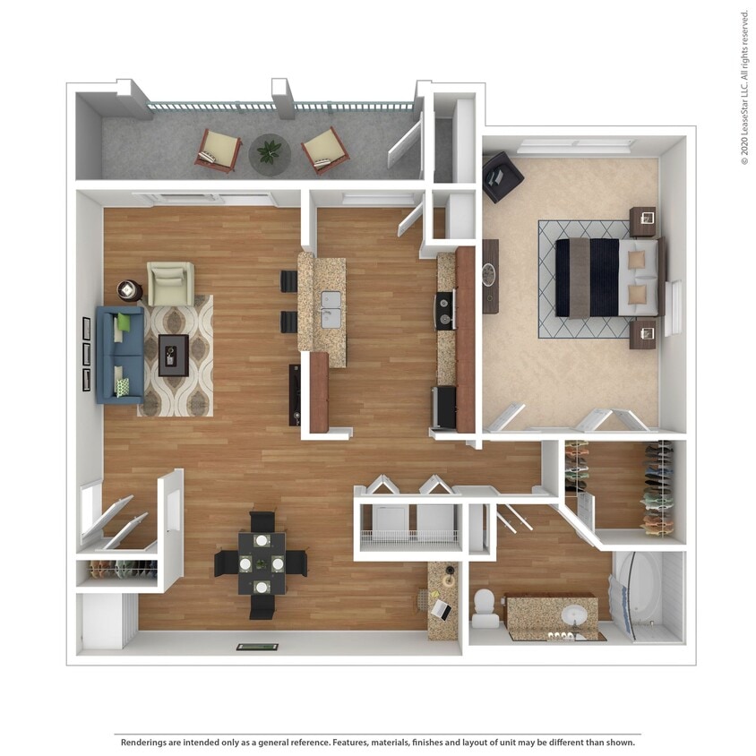 Floor Plan - 1 Bed 1 Bath 1001 SqFt (898 Net)