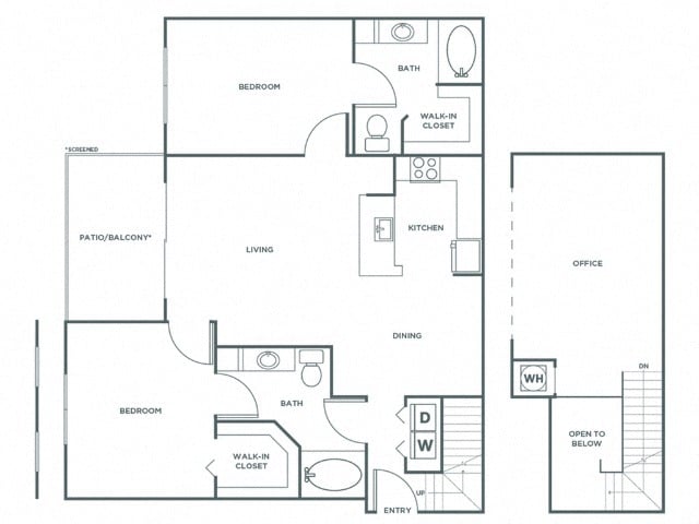 Floor Plan - Two Bedroom Two Bath (1337 SF)