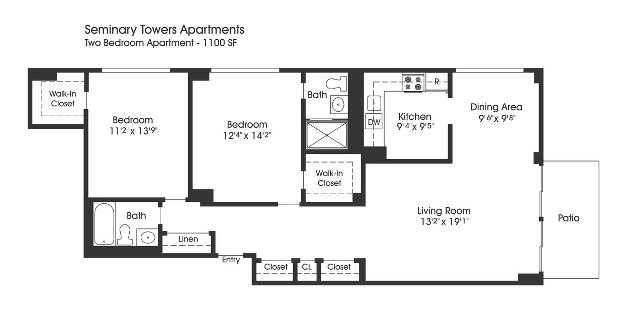 Floor Plan - 2BR 2BA (1100sf)