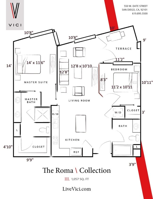 Two-Bedroom-Apartment-Little-Italy - Roma - Two Bedroom/Two Bath 1,057 Sq Ft	