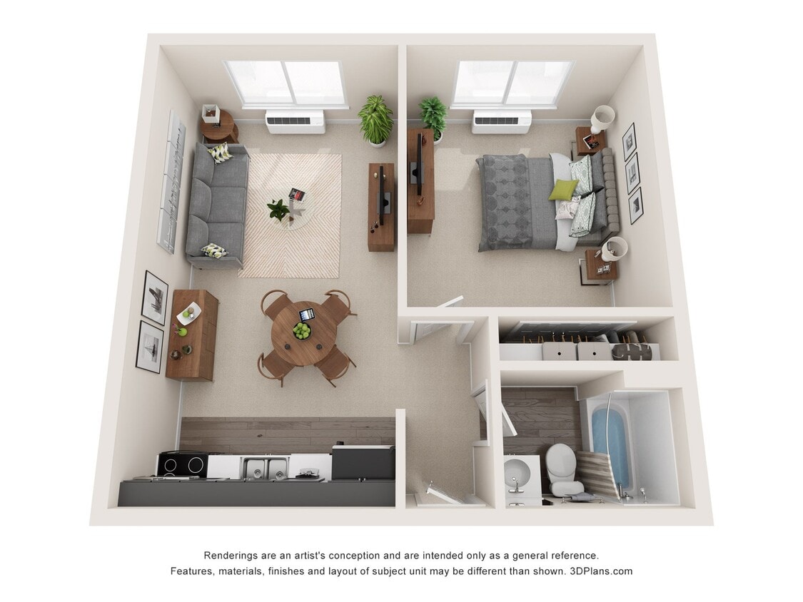 Floor Plan - 1 Bedroom, 1 BA - Axis N