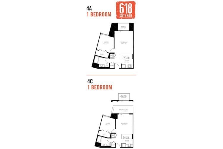 Floor Plan - 1 Bedroom 1 Bath 689 sq. ft.