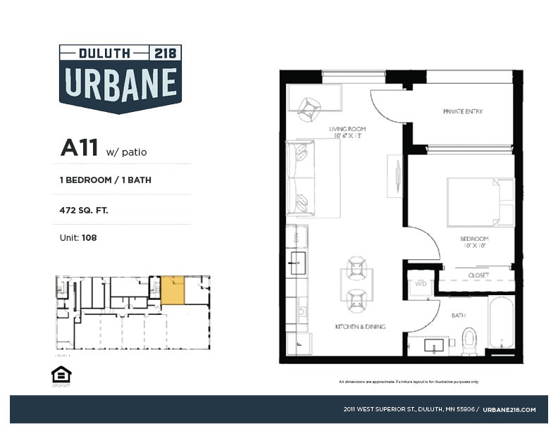 Floor Plan - A11 - 1 Bed / 1 Bath Income Restricted - 70%